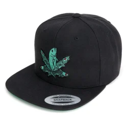 HFG - Green Fish Embroidered Black Snapback Flatbill Hat